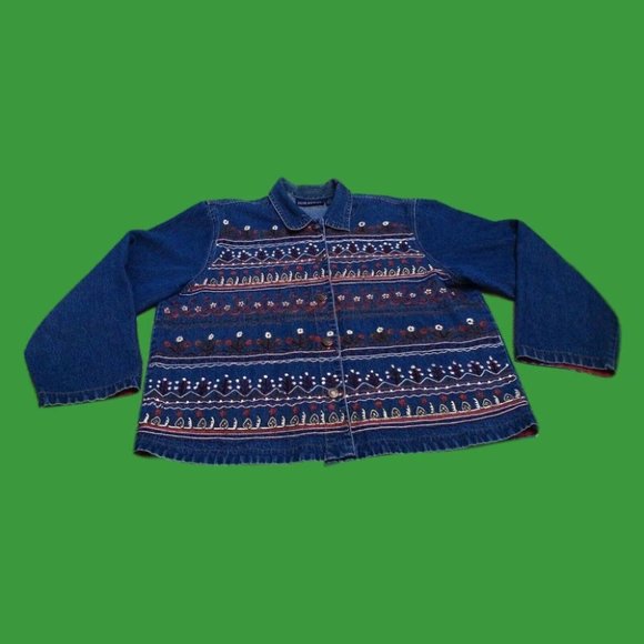 Jane Ashley Women's Shirt Embroidered Denim Cotton Long Sleeve Medium Blue Large - Picture 14 of 16